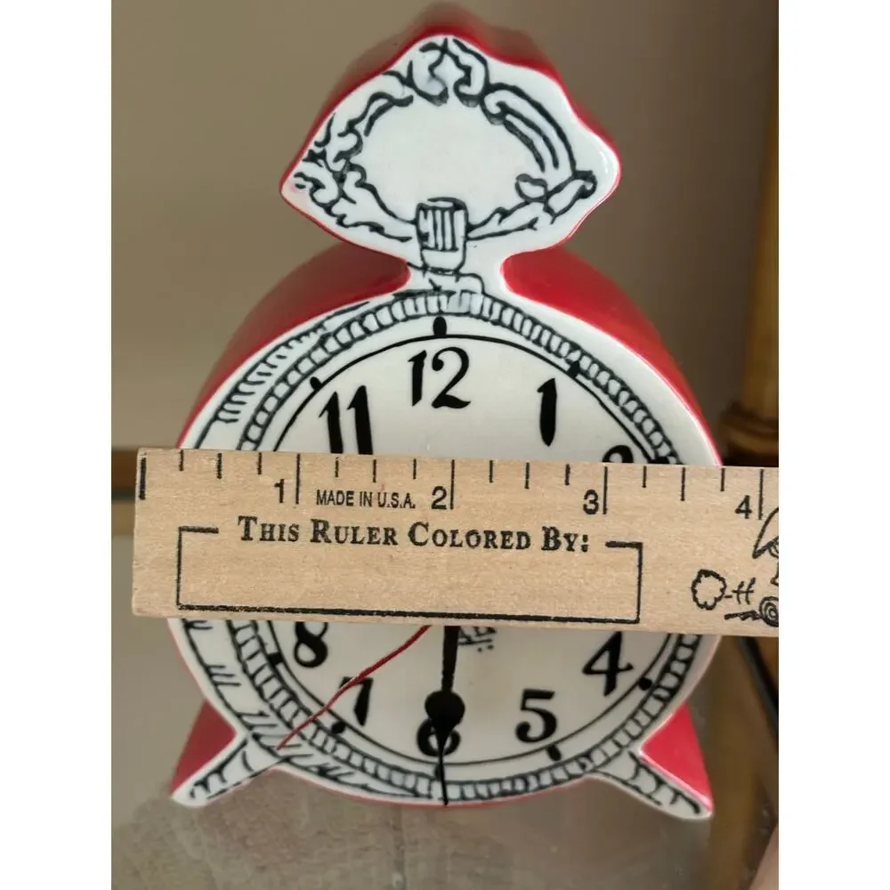 Anthropologie Tick Tock Clock MOLLY HATCH Red Ceramic, White Face